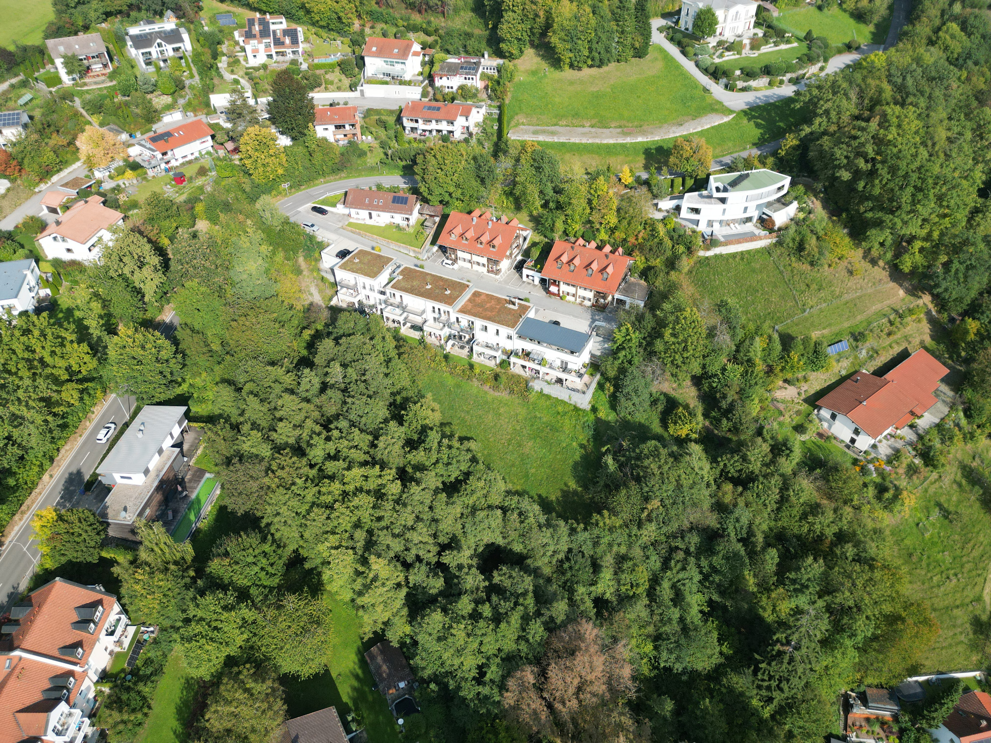Entwickeltes Wohnquartier aus der Vogelperspektive